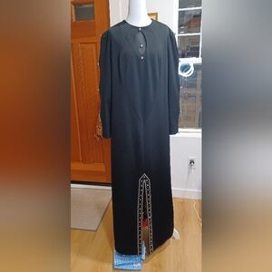 Elegant Long Beaded Rhinestone Cut Out Black Maxi Kaftan